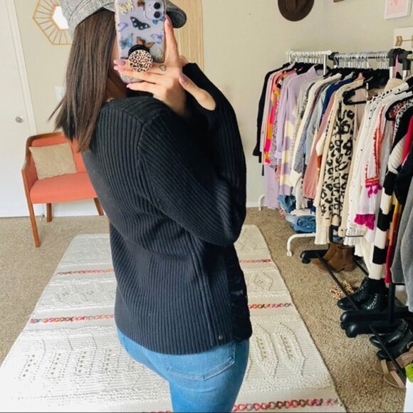 Anthropologie One Grey Day Robert Sweater Cropped Shredded Knit Crewneck Black - Picture 16 of 16